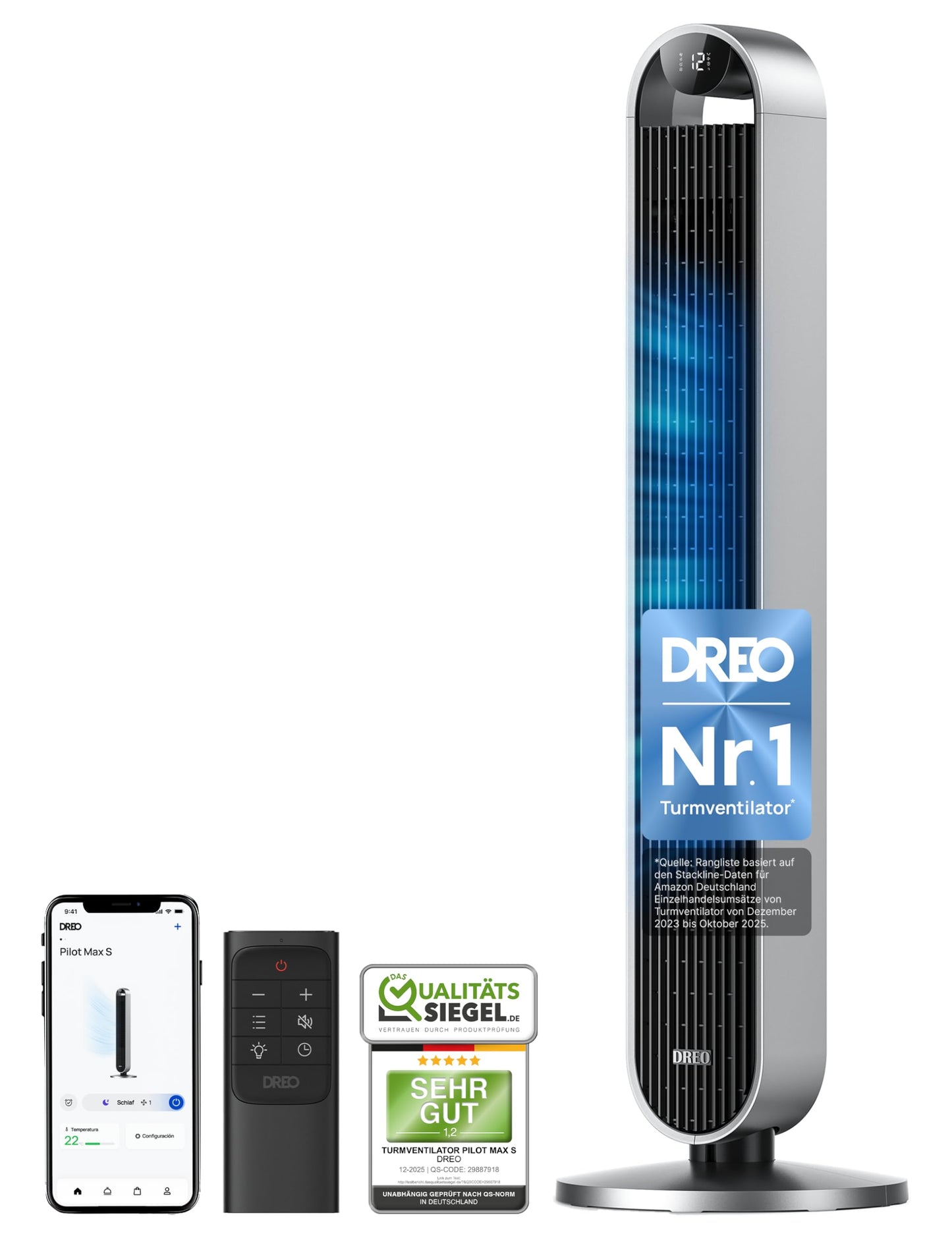 Midea MFP-120i (BL) 2 in 1 Turmventilator Leise 27dB Luftreiniger H13 True HEPA auf 47.6 ㎡ LED Display Fernbedienung Oszillation 12H Timer Kompatibel