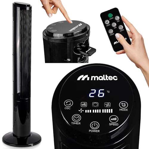 MalTec Turmventilator Fernbedienung Ventilator leise Standventilator ION-Ionisierung Säulenventilator bis zu 90° drehbar 45W 102cm schwarz