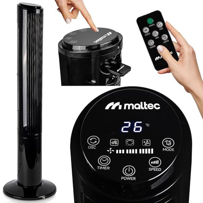 MalTec Turmventilator Fernbedienung Ventilator leise Standventilator ION-Ionisierung Säulenventilator bis zu 90° drehbar 45W 102cm schwarz