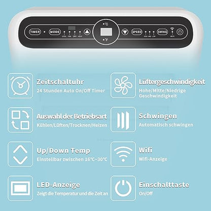 SHINCO Mobile Klimaanlage mit Abluftschlauch, 12000BTU, Kühlung&Heizung&Ventilieren&Entfeuchten, Mobiles Klimagerät mit Fenstermontage-Kit
