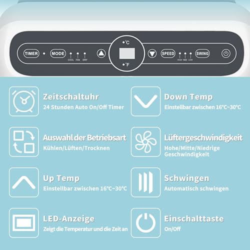 SHINCO Mobile Klimaanlage mit Abluftschlauch, 12000BTU, 3,5kw, Kühlen&Ventilieren&Entfeuchten, Mobiles Klimagerät mit Fenstermontage-Kit