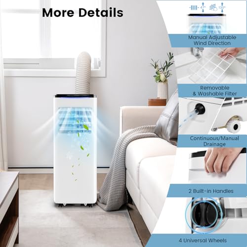 SOARS Mobile Klimaanlage mit Abfluss 9000 BTU, 4-in-1-Klimaanlage Ventilator & Luftentfeuchter & Kühler & Heizung, intelligente Steuerung mit
