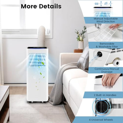 SOARS Mobile Klimaanlage mit Abfluss 9000 BTU, 4-in-1-Klimaanlage Ventilator & Luftentfeuchter & Kühler & Heizung, intelligente Steuerung mit