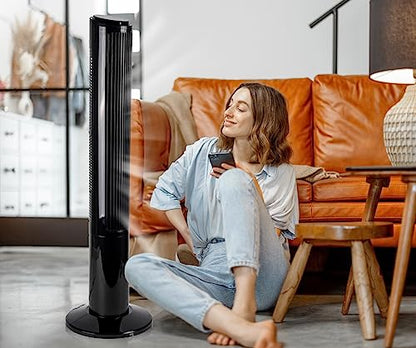 MalTec Turmventilator Fernbedienung Ventilator leise Standventilator ION-Ionisierung Säulenventilator bis zu 90° drehbar 45W 102cm schwarz