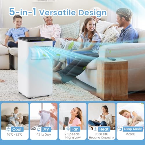 SOARS Mobile Klimaanlage mit Abfluss 9000 BTU, 4-in-1-Klimaanlage Ventilator & Luftentfeuchter & Kühler & Heizung, intelligente Steuerung mit
