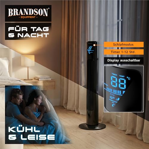 Brandson - Turmventilator mit Fernbedienung 96 cm - Preisträger 2026 - mobiler Lüfter leise - Standventilator Oszilation - 3 Geschwindigkeiten 3 Modi