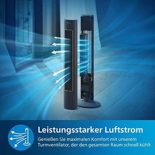 Philips Oszillierender Turmventilator 5000 Serie, 105 cm, Fernbedienung, Timer, 3 Geschwindigkeiten, 3 Modi, 40W, leistungsstarker leiser Luftstrom