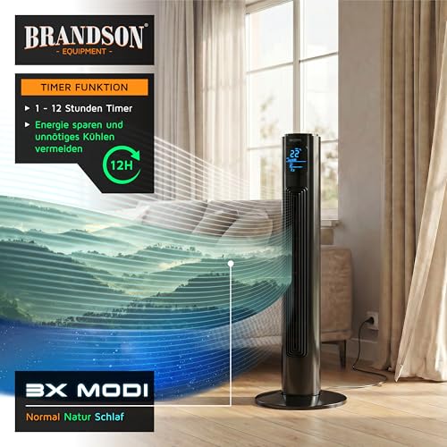 Brandson - Turmventilator mit Fernbedienung 96 cm - Preisträger 2026 - mobiler Lüfter leise - Standventilator Oszilation - 3 Geschwindigkeiten 3 Modi