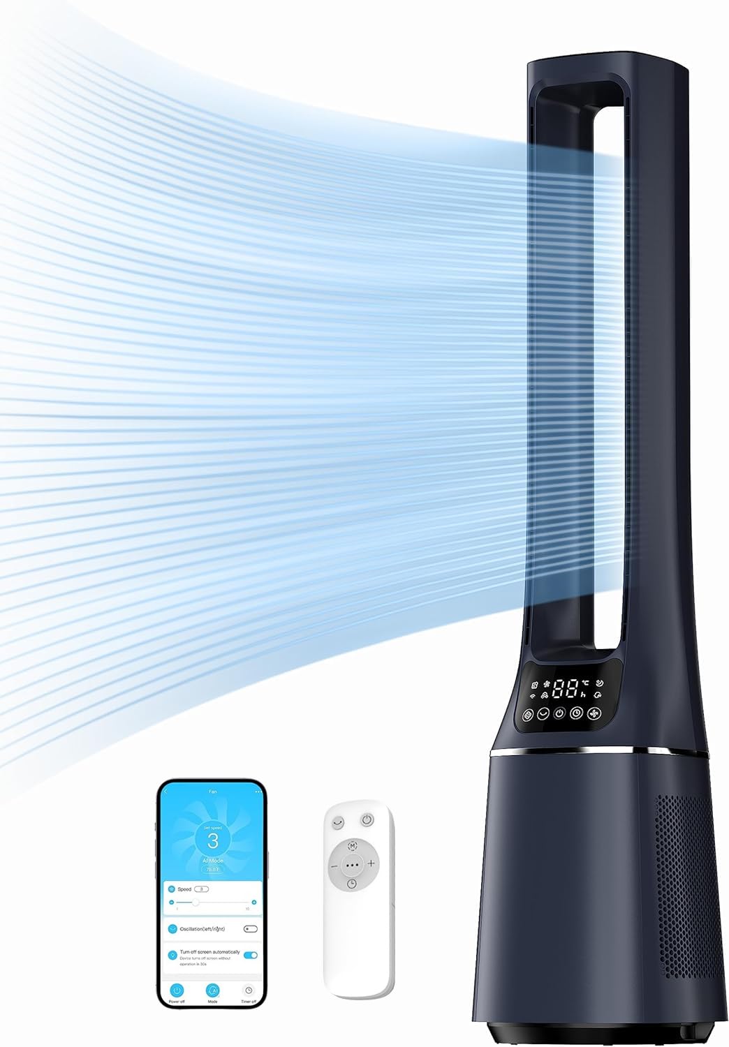Midea MFP-120i (BL) 2 in 1 Turmventilator Leise 27dB Luftreiniger H13 True HEPA auf 47.6 ㎡ LED Display Fernbedienung Oszillation 12H Timer Kompatibel